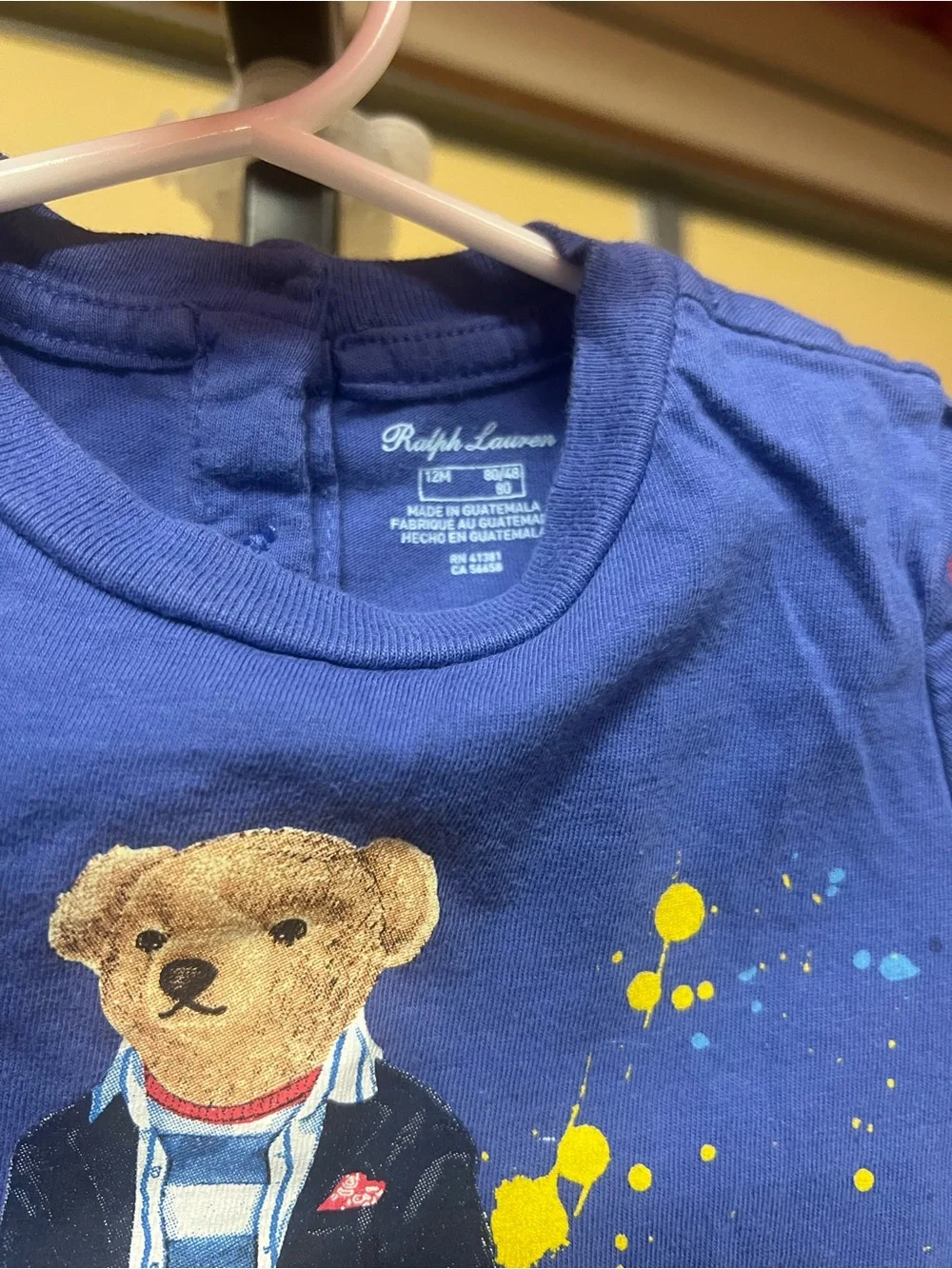 Ralph Lauren Blue Polo Bear Paint-Splash Short Sleeve Tee